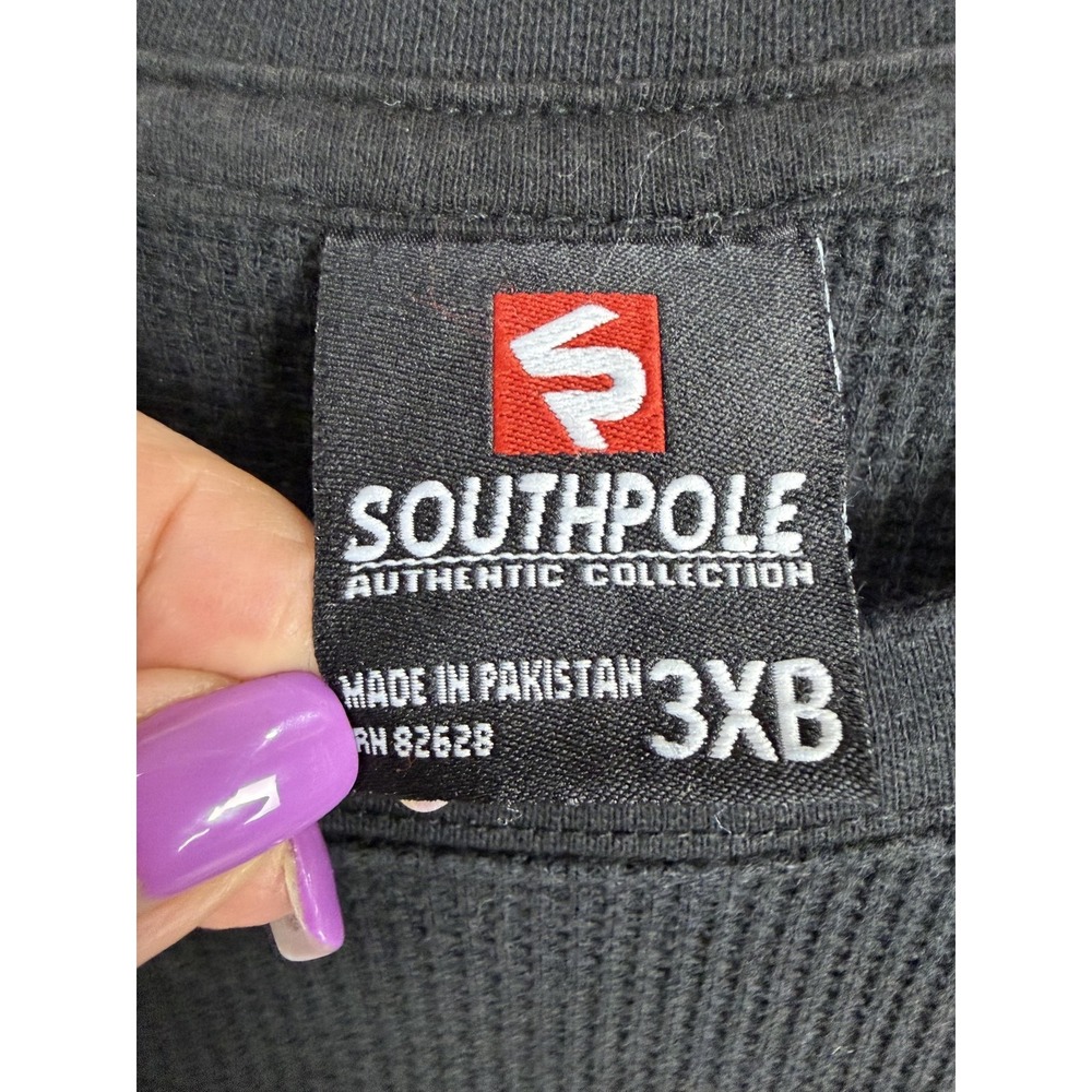 Southpole Shirt Mens 3XB Black Thermal Waffle Long Sleeve Graphic Streetwear - Picture 3 of 7